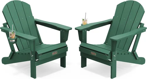 Vista 102 de SERWALL Silla Adirondack plegable para exteriores, silla de patio con portavasos - Ejército