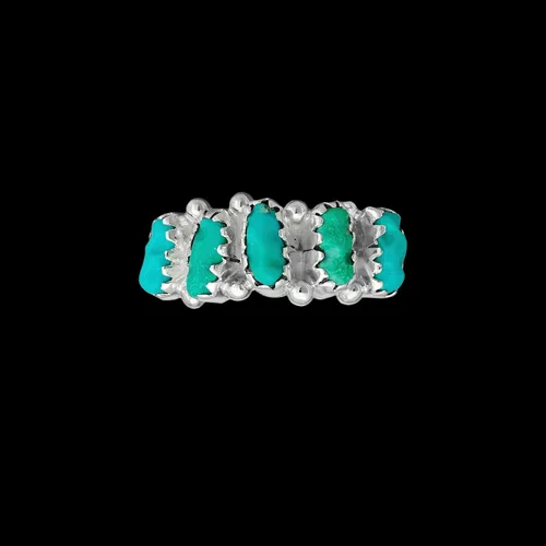 Vista 6 de Tamaño 6-925 Anillo de cabujón turquesa ovalado de la belleza durmiente de la plata esterlina, diseño rectangular segmentado, joyería de piedras