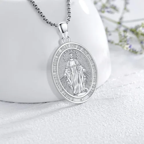 Vista 2 de LOOVE Collar de plata de ley 925 de San MiguelSan CristópaloCrucifijo de JesúsSan BenitoVirgen María milagrosa para hombres y mujeres arcángel