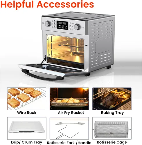 Vista 6 de Horno freidora de aire 5 en 1 de encimera Equator + convección + pizza + parrilla + deshidratador de acero inoxidable 0.93 pies cúbicos 110 V