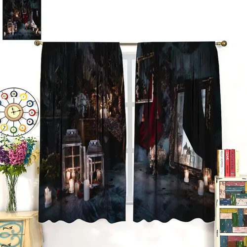 Vista 3 de Cortinas góticas de decoración oscura, lujoso patrón victoriano real para niños y niñas, decoración de sala de estar, juego de 2 piezas, 42 pulgadas