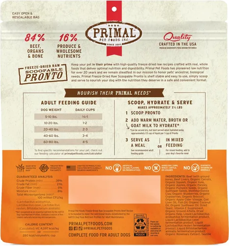 Vista 8 de Primal Alimento Liofilizado para Perros, Pronto Mini Nuggets, Res; Sirve Directamente, Comida Completa y Balanceada; También Úsalo como Complemento