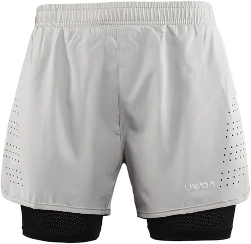 Vista 2 de Lixada - Shorts para correr, 2 en 1, para hombre, secado rápido, transpirables, entrenamiento activo, ejercicio, shorts para correr, para ciclismo.