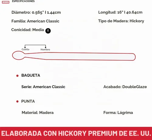 Vista 5 de Vic Firth Baquetas American Classic 5A DoubleGlaze - Doble capa de acabado lacado