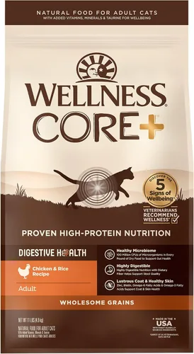 Vista 11 de Wellness CORE+ - Alimento seco para gatos adultos para interiores y exteriores, granos integrales, natural, salud digestiva con pollo y arroz