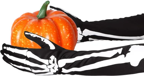 Vista 4 de Tatuo - Guantes largos de esqueleto blanco y máscara facial de calavera medio fantasma huesos Disfraces de cosplay para fiesta de disfraces de baile