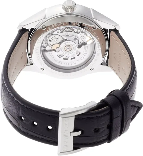 Vista 2 de Hamilton Jazzmaster Viewmatic Reloj automático de cuero negro con esfera de esqueleto H42555751, plateado, Reloj esquelético, mecá