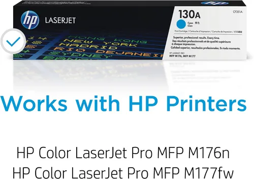 Vista 2 de HP Cartucho de tóner cian 130A Funciona con HP Color LaserJet Pro MFP M176, M177 Series CF351A