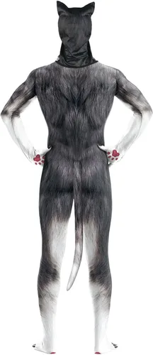 Vista 129 de Disfraz de animal para hombre con estampado de cola grande, overol peludo de elastano para cosplay, fiesta de Halloween