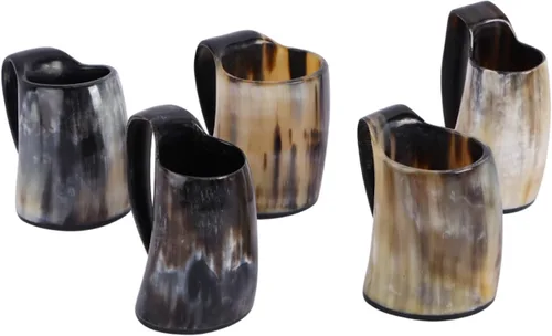 Vista 7 de Handicrafts Home Juego de 2 tazas de cuerno vikingo vikingo, taza de cerveza de cuerno de buey natural real con asa, hecha a mano, medieval, cuerno