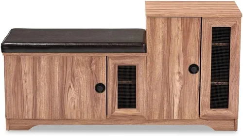 Vista 4 de GRFIT Shoe Cabinets Modern Dark Brown Upholstered Shoe Storage Bench Cabinet Storage Cabinet entryway Decorative Cabinet Cabinet for Entryway