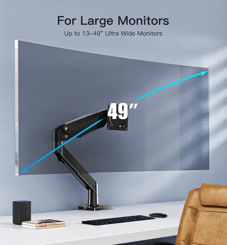 Vista 2 de HUANUO Brazo de Monitor de Servicio Pesado para Pantallas Ultra Anchas/Curvas de 49 Pulgadas, Montura de Monitor Ajustable de Movimiento Completo