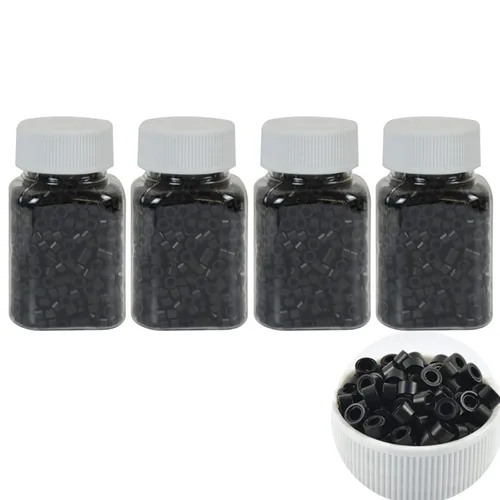 Vista 20 de 500 cuentas de micro anillos forradas de silicona de 0.197 in para extensiones de cabello con punta I (negro)