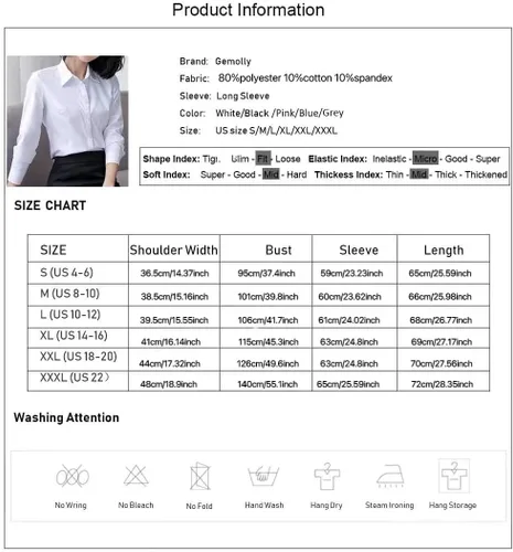 Vista 6 de Camisa básica con botones para mujer, de manga larga, talla grande, simple, elástica, formal, informal, blusa