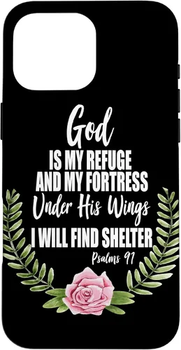 Vista 19 de God is My Refuge Christian Bible Psalms 91 Floral Case for iPhone 17