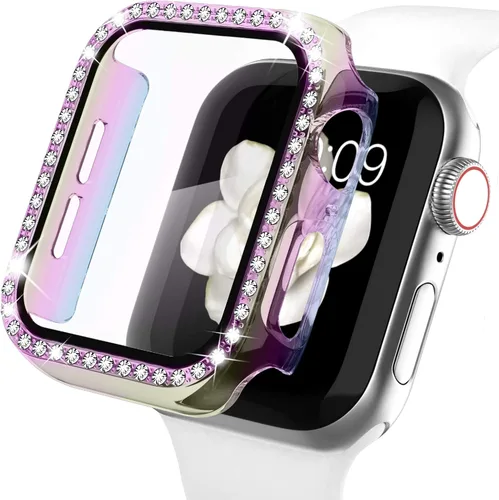 Vista 14 de Recoppa funda para Apple Watch con protector de pantalla con cristales brillantes y diamantes de imitación, ultrafina, funda con protección Negro
