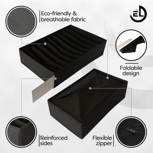 Vista 5 de Organizador de cajones de ropa, juego de 3 organizadores multiusos para cajones de aparador para adultos y niños, armario plegable 10 celdas por
