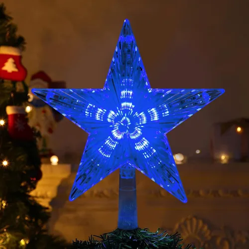Vista 2 de DERAYEE Adorno para Árbol de Navidad, Adorno de 22.86 cm con Estrella Iluminada, Funciona con Pilas, Adorno para la Parte Superior del Árbol