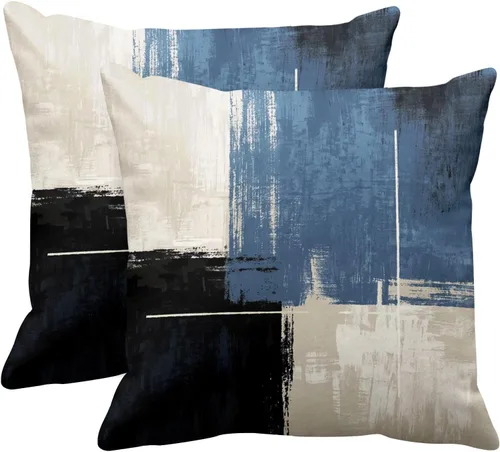 Vista 21 de Emvency Juego de 2 fundas de almohada modernas con pintura abstracta negra, blanca y gris, fundas de almohada decorativas para sofá, decoración