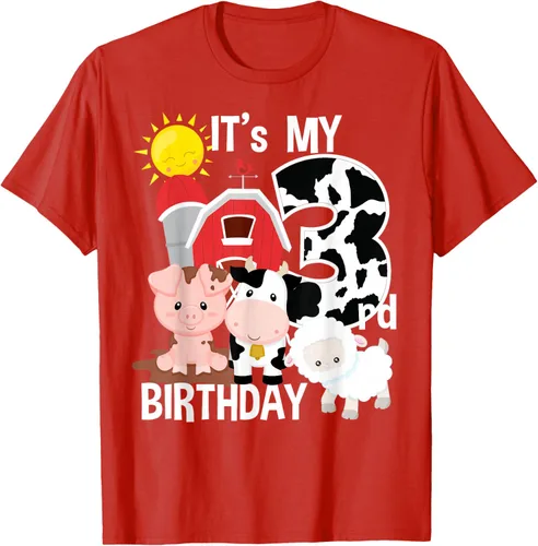 Vista 65 de Camiseta con diseño de animales de granja con texto en inglés "It's My 3rd Birthday" Negro