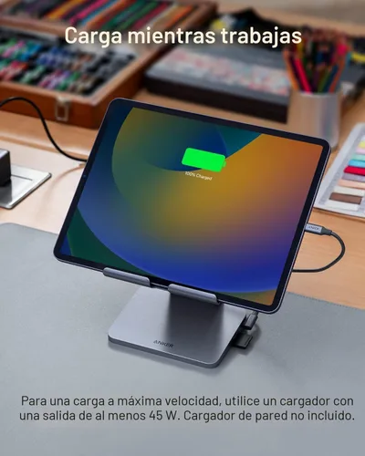 Vista 4 de Anker Hub USB C para iPad, 551 USBC Hub (8 en 1), con soporte plegable para tableta, HDMI 4K, 2 puertos de datos USB-A, para iPad Pro 5ª