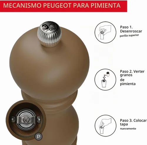 Vista 3 de Peugeot Paris u'Select - Molinillo de pimienta manual de 7 pulgadas con molienda de precisión ajustable, acero inoxidable y madera de haya