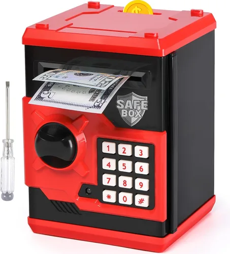 Vista 9 de Alcancía de diseño de cajero automático para niños y niñas, Vcertcpl - Mini alcancía con contraseña para monedas y dinero, con ranura automática