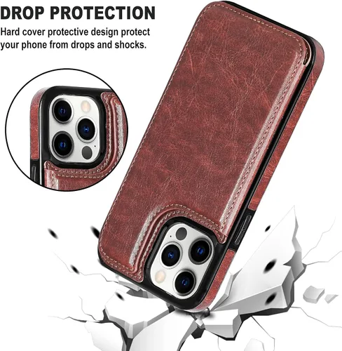 Vista 4 de Funda tipo cartera para iPhone 13 Pro Max, funda de piel sintética suave prémium con función atril y función atril para iPhone 13 Pro Max de 6.7