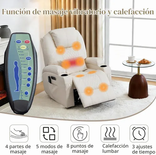 Vista 5 de AHMED Silla reclinable giratoria de doble motor, piel sintética, color Beige