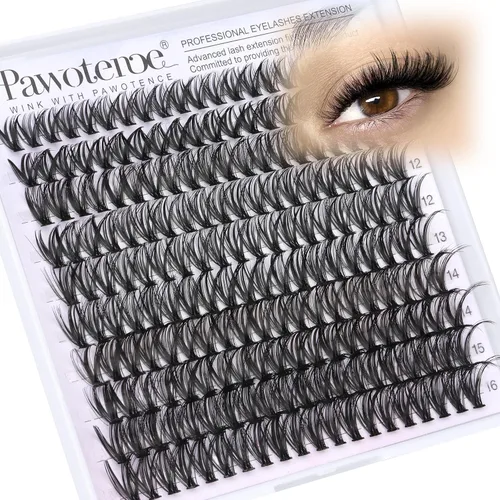 Vista 20 de Kit de Extensión de Pestañas Pawotence DIY 280 piezas, Kit de Racimos de Pestañas Individuales 20D y 30D Naturales 9-15mm, Kit de Extensiones