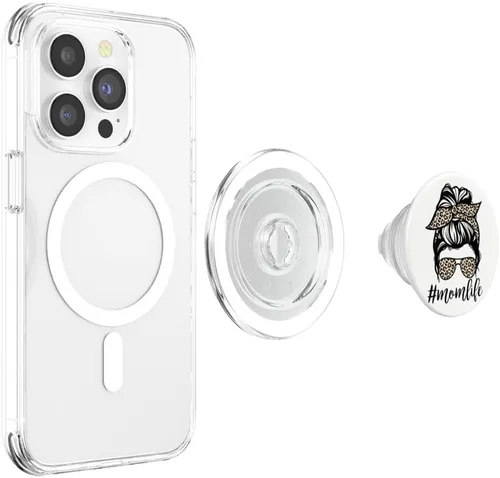 Vista 4 de Classy Mom Life con moño desordenado y bandana de leopardo PopSockets MagSafe PopGrip para iPhone