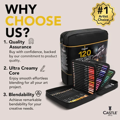 Vista 2 de Castle Art Supplies 120 lápices de colores con cierre de cremallera Puños de color suave de calidad para artistas adultos, profesionales