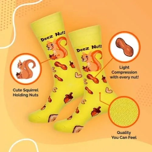 Vista 2 de TC9SOCKS Funny Socks Deez Nuts Meme Socks Squirrel Lovers Socks Fun Socks Unisex Funky Socks Casual Dress Socks