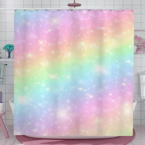 Vista 7 de Cortina de ducha de gato para baño con ganchos, lindo gatito colorido de dibujos animados con patas de mascotas para amantes de los gatos, regalo