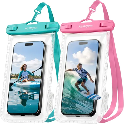 Vista 12 de Rynapac Funda impermeable para teléfono [hasta 8.5 pulgadas], paquete de 2, funda impermeable IPX8 con cordón para iPhone 17, 16, 15 Pro Max