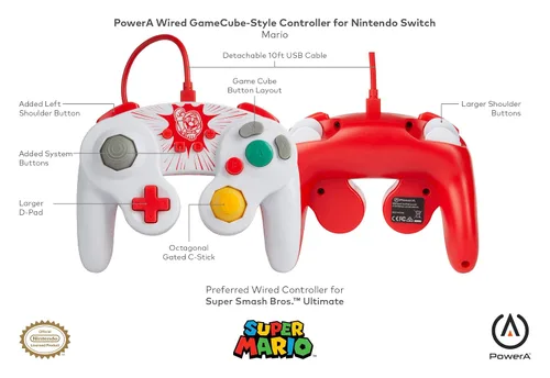 Vista 2 de PowerA Wired GameCube Style Controller for Nintendo Switch - Mario, Gamepad, Wired Video Game Controller, Gaming Controller, GameCube Controller