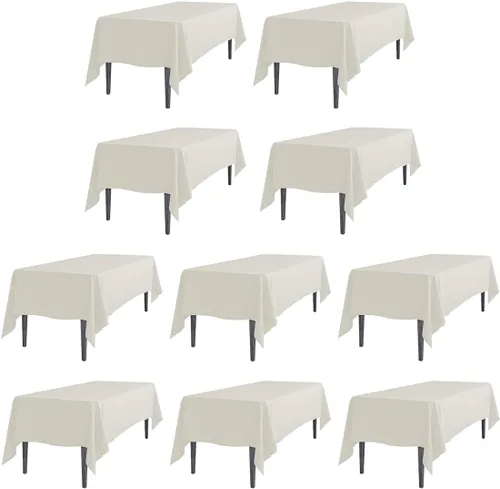 Vista 13 de Linenlanding Mantel rectangular de 60 x 102 pulgadas para mesa circular para bodas, mesas de bufé, fiestas, cenas de vacaciones (1, azul bebé)