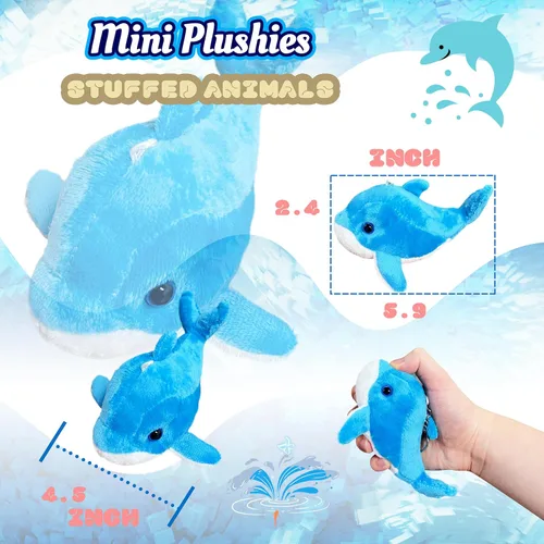 Vista 3 de Peluche de delfín azul (paquete de 1), peluches Kawaii para niñas y niños, juguetes de peluche de delfín para niños, llaveros de animales marinos