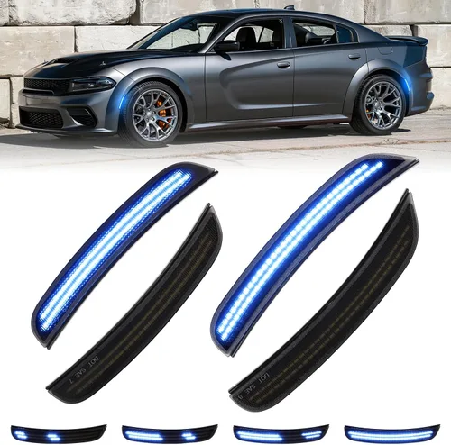 Vista 11 de Luces LED de marcador lateral rojo ámbar para Dodge Charger SRT Hellcat Scat Pack 2015 2016 2017 2018 2019 2020 2021 2022 2023 2024, kit de lente