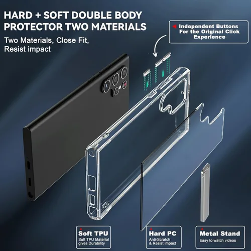 Vista 5 de CEDO - Funda con soporte para Samsung Galaxy S22 Ultra, ajustable en 3 direcciones con soporte de metal, parachoques a prueba de golpes de grado