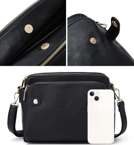 Vista 8 de Bolsos cruzados para mujer, bolso de hombro de tres capas, cuero vegano, múltiples compartimentos, bolsos, carteras, bolso de mano Hobo Clutch 2023