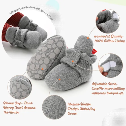 Vista 56 de Botines de forro polar para bebés, niños y niñas, pantuflas antideslizantes con agarre suave, zapatos de calcetín para recién nacidos, cuna