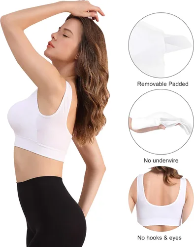 Vista 5 de Paquete de 3 brasieres sin varillas para mujer sin costuras brasier deportivo de bajo impacto para yoga dormir diario con almohadillas extraíbles