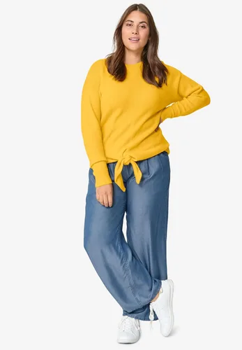 Vista 4 de Ellos Pantalones vaqueros de mezclilla con cintura elástica y pierna ancha para mujer