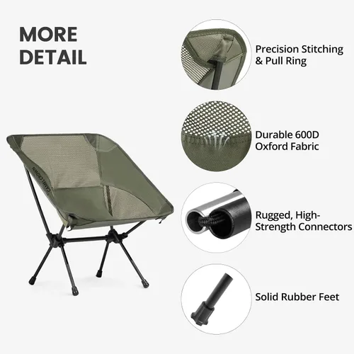 Vista 6 de CAMEL CROWN Silla de camping resistente para mochileros, silla plegable ultraligera con bolsa de transporte, portátil compacta para exteriores