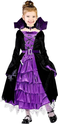 Vista 2 de ThinkMax Disfraz de bruja de cuento de hadas de Halloween para niñas vestido de bruja de Halloween negromorado
