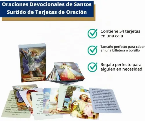 Vista 3 de Paquete de 54 Tarjetas Sagradas Variadas con Santos Católicos y Oraciones