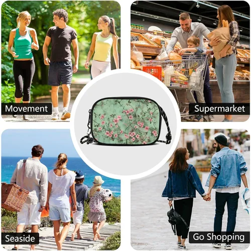 Vista 7 de Oil Painting with Retro Pink Flowers Black Crossbody Bags for Men Trendy with Adjustable Strap Nylon Small Crossbody Phone Bag Go shopping bolso