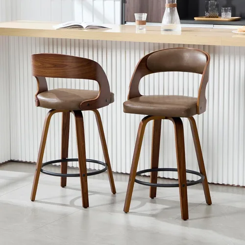 Vista 13 de VipDesk Taburetes de bar giratorios, Taburetes de bar de altura de mostrador de nogal con respaldo y brazos, Taburetes de bar tapizados modernos