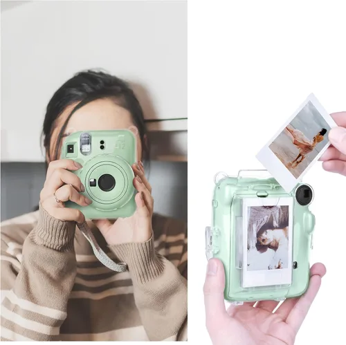 Vista 5 de Funda rígida transparente mejorada con adhesivo de bricolaje para cámara instantánea Fujifilm Instax Mini 12, funda transparente Instax Mini 12